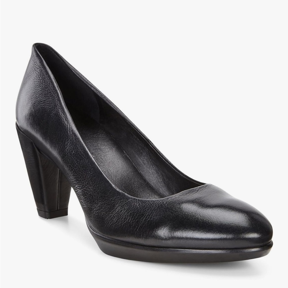 Ecco Black Leather Mid Heel Pumps